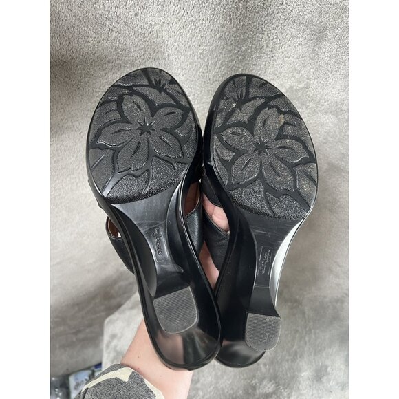 Eurosoft by Sofft Women’s Size 10M Black Leather Wedge Flower Sandals Slide - Picture 9 of 13